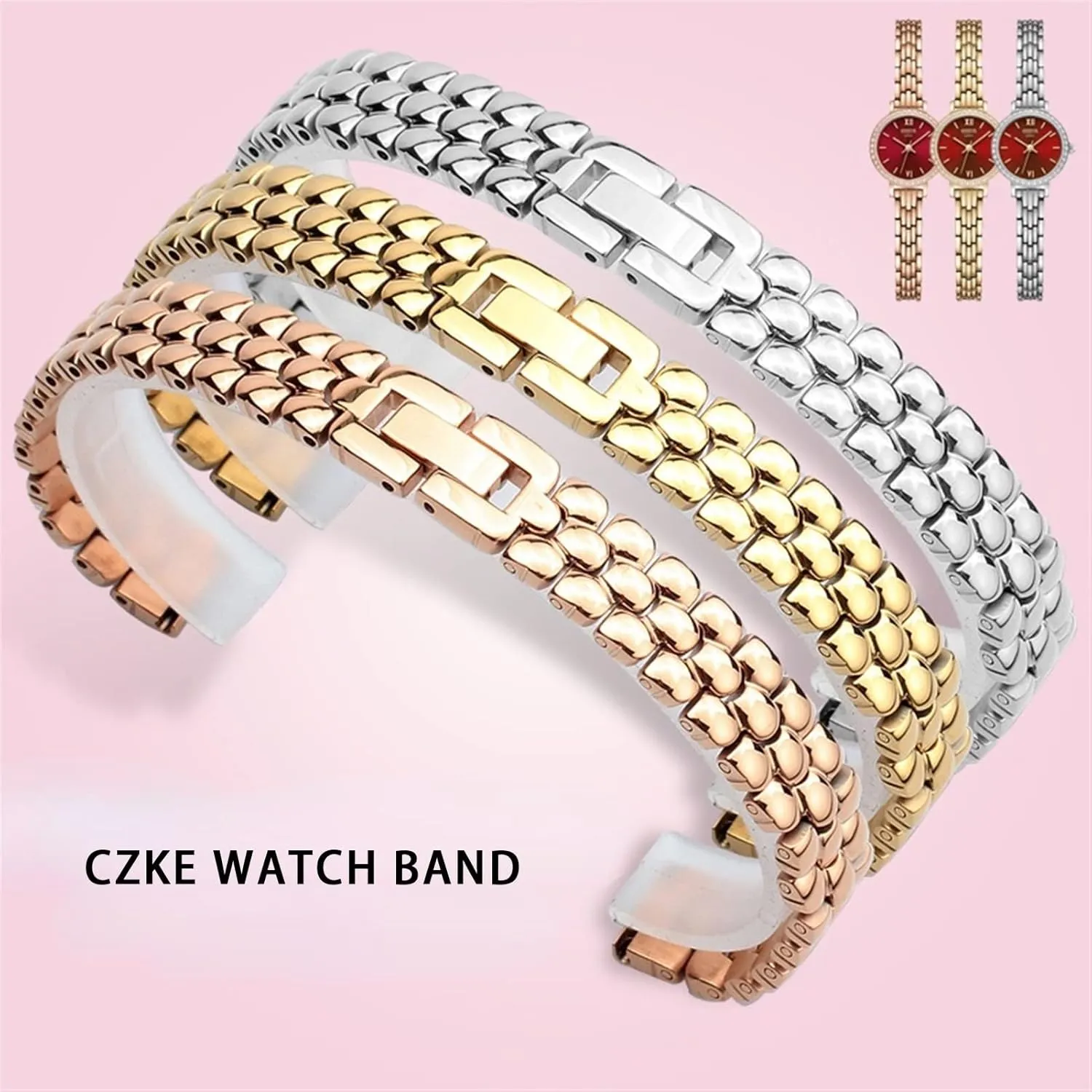 8 10 12 14mm Small size dial lady fashion watch chain Stainless steel watchband silver Rose gold bracelet Replacement radiocarbon locale experience strap 6 