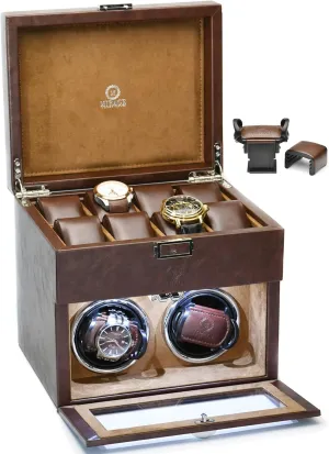 8 Slot Watch Storage and LED Lights ?C July Mirage Watches Winder for Men - Ebony Black (Original Design by Mirage US Brand) Watch Winder for Automatic Watches Winding Safe Case with 