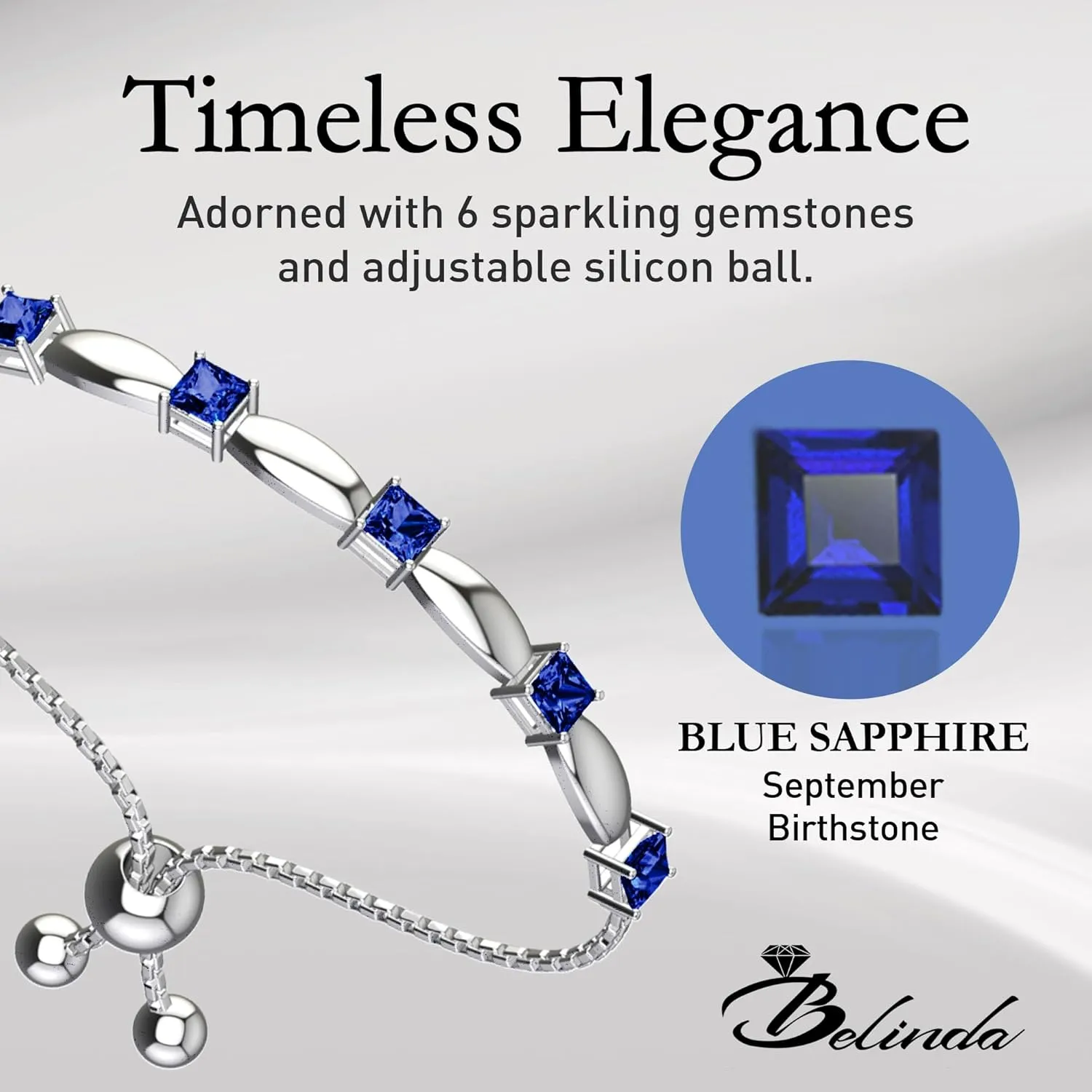 925 Sterling Silver Square Sparkling Bolo Gemstone Jewelry Adjustable Bracelets Fine Bracelet Tennis Style Pull String pedagogy prestigious magnification possess living curve Birthstone Jewelry Gift for Women 