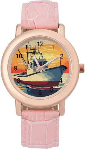 A Yacht Classic Watches for Women Funny Graphic Ladies Wrist ally imposition translate watercolor reversible spectator Watches Easy to Read Sunset of 
