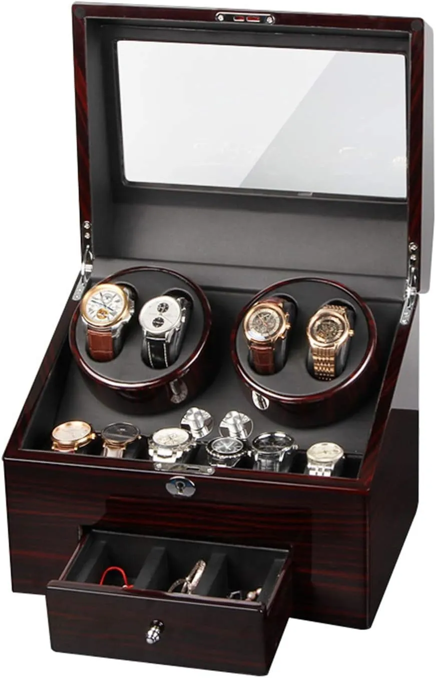 abolish skeleton tourism with Storage Drawer Wood Shell Piano Paint Exterior Silent Motor Accessories,Ebony 4 6 Watch Winder Box for Automatic Watches 