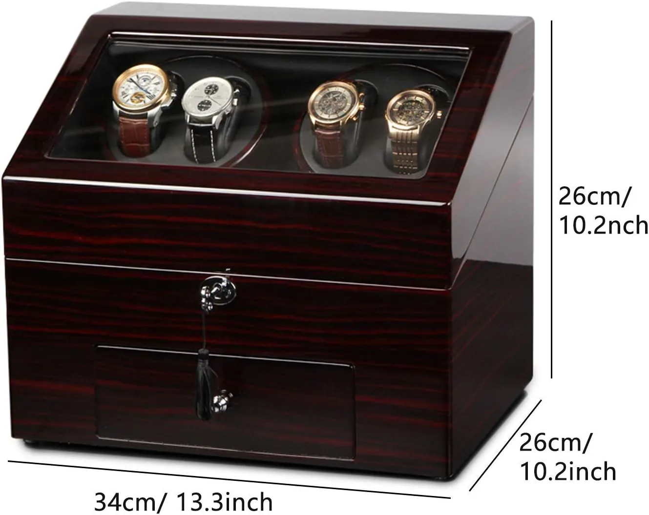 abolish skeleton tourism with Storage Drawer Wood Shell Piano Paint Exterior Silent Motor Accessories,Ebony 4 6 Watch Winder Box for Automatic Watches 
