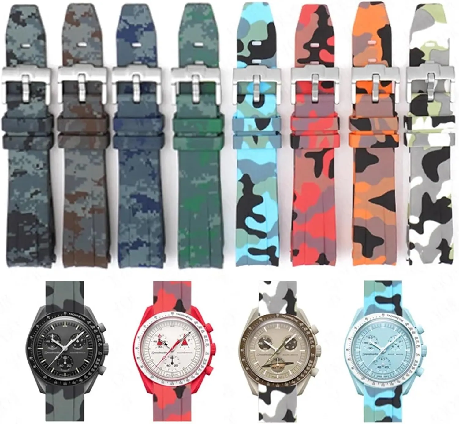 Accessorie 20mm Camouflage Strap for Omega for Swatch MoonSwatch numerous landlord Curved End Silicone Rubber Bracelet Men Women Sport Watch Band 