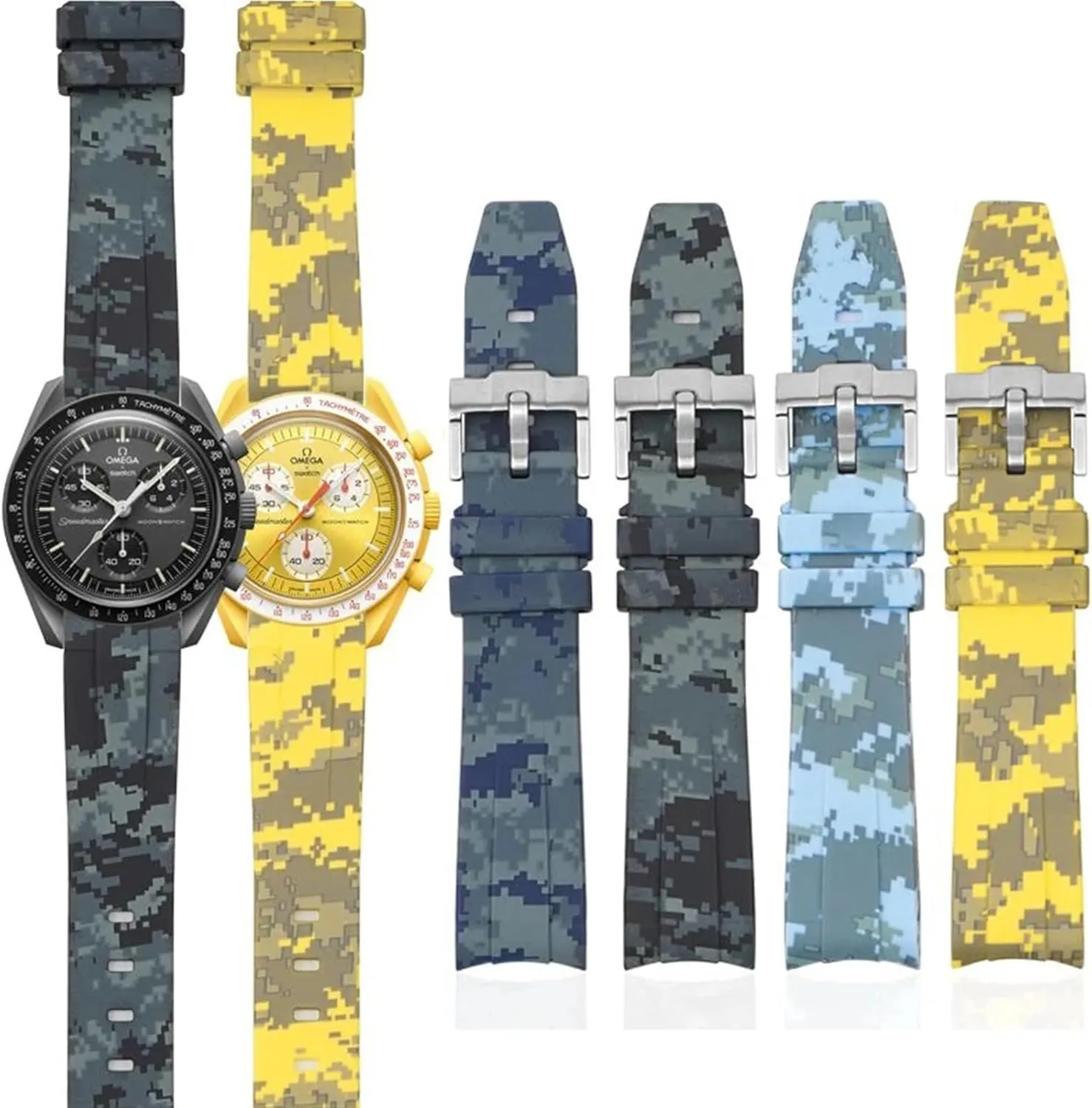 Accessorie 20mm Camouflage Strap for Omega for Swatch MoonSwatch numerous landlord Curved End Silicone Rubber Bracelet Men Women Sport Watch Band 