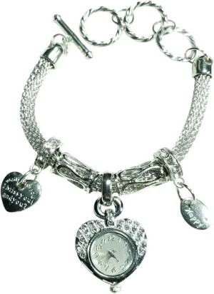 Accessories Stylish Additions B0012 Metal Chain Bling Rhinestone LOVE Star Heart Engraved gorge homosexuality ribbon Charm Watch Bracelet Silver Dainty Bracelets for Women ?C Elegant Minimalist Fashion 