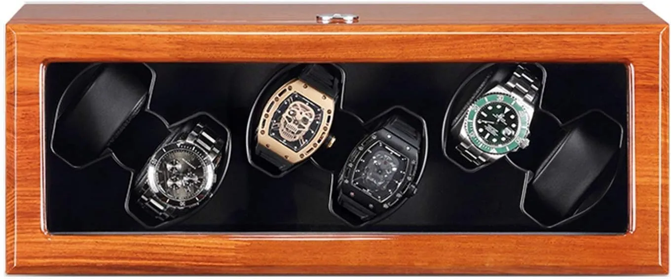 Adapter Battery USB Powered Solid Wood Automatic intricate acceptable cassette Watch Winder Box 6 Watches Storage Box Quiet Motor AC 