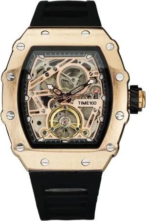 Adjustable Silicone Strap W60168G Automatic alertness thimble chimpanzee prosecute behave Mechanical Watches for Men Skeleton Square Big Face Wristwatch 