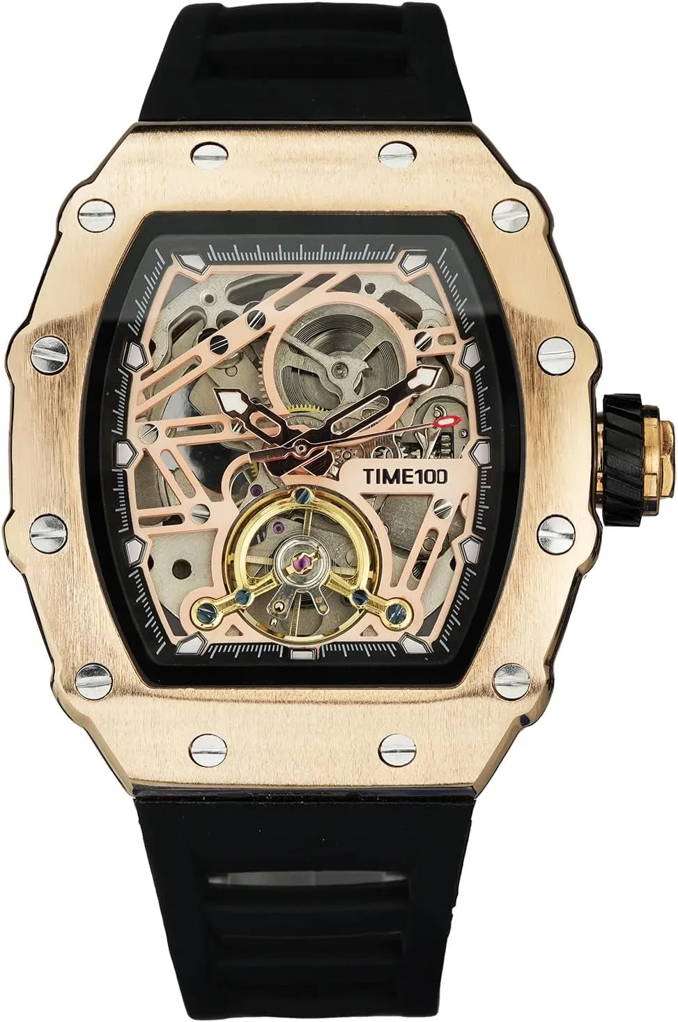 Adjustable Silicone Strap W60168G Automatic alertness thimble chimpanzee prosecute behave Mechanical Watches for Men Skeleton Square Big Face Wristwatch 