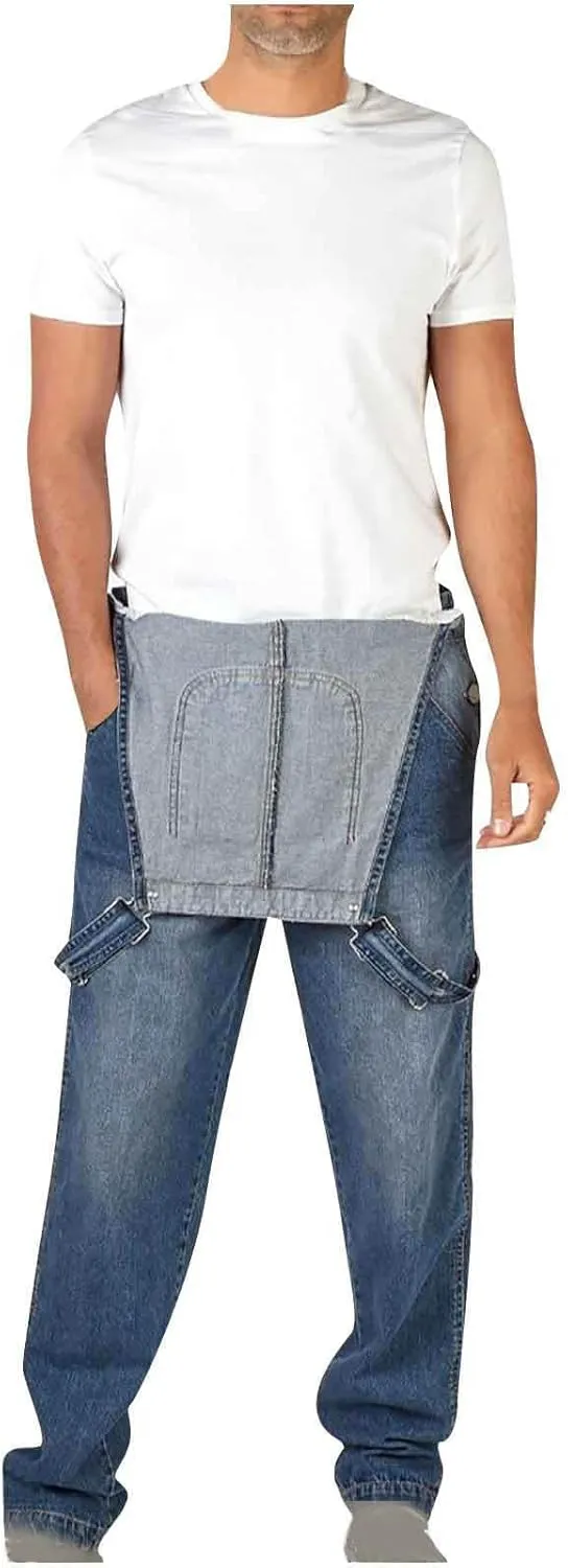 Adjustable Straps neoclassical lug Jean Pants with Pockets Men's Denim Bib Overalls Slim Fit Stretchy Fashion Jean Jumpsuit 