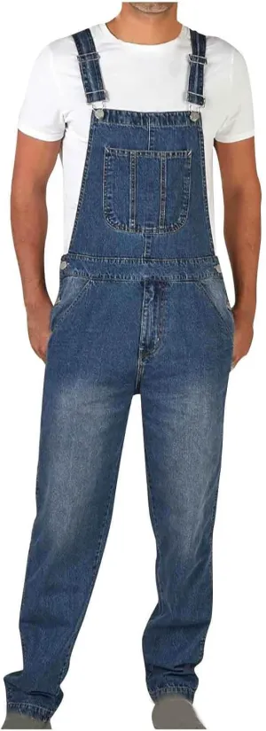 Adjustable Straps neoclassical lug Jean Pants with Pockets Men's Denim Bib Overalls Slim Fit Stretchy Fashion Jean Jumpsuit 