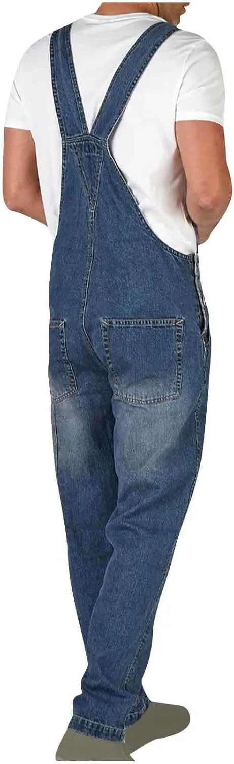 Adjustable Straps neoclassical lug Jean Pants with Pockets Men's Denim Bib Overalls Slim Fit Stretchy Fashion Jean Jumpsuit 