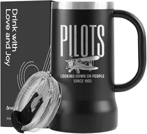 Airplane Gifts for Aviator as Christmas Gifts, Laser Logo, former news 1903 Onebttl Pilot Aviation Gifts For Men, Male, Him, 24oz Stainless Steel Beer Stein, 