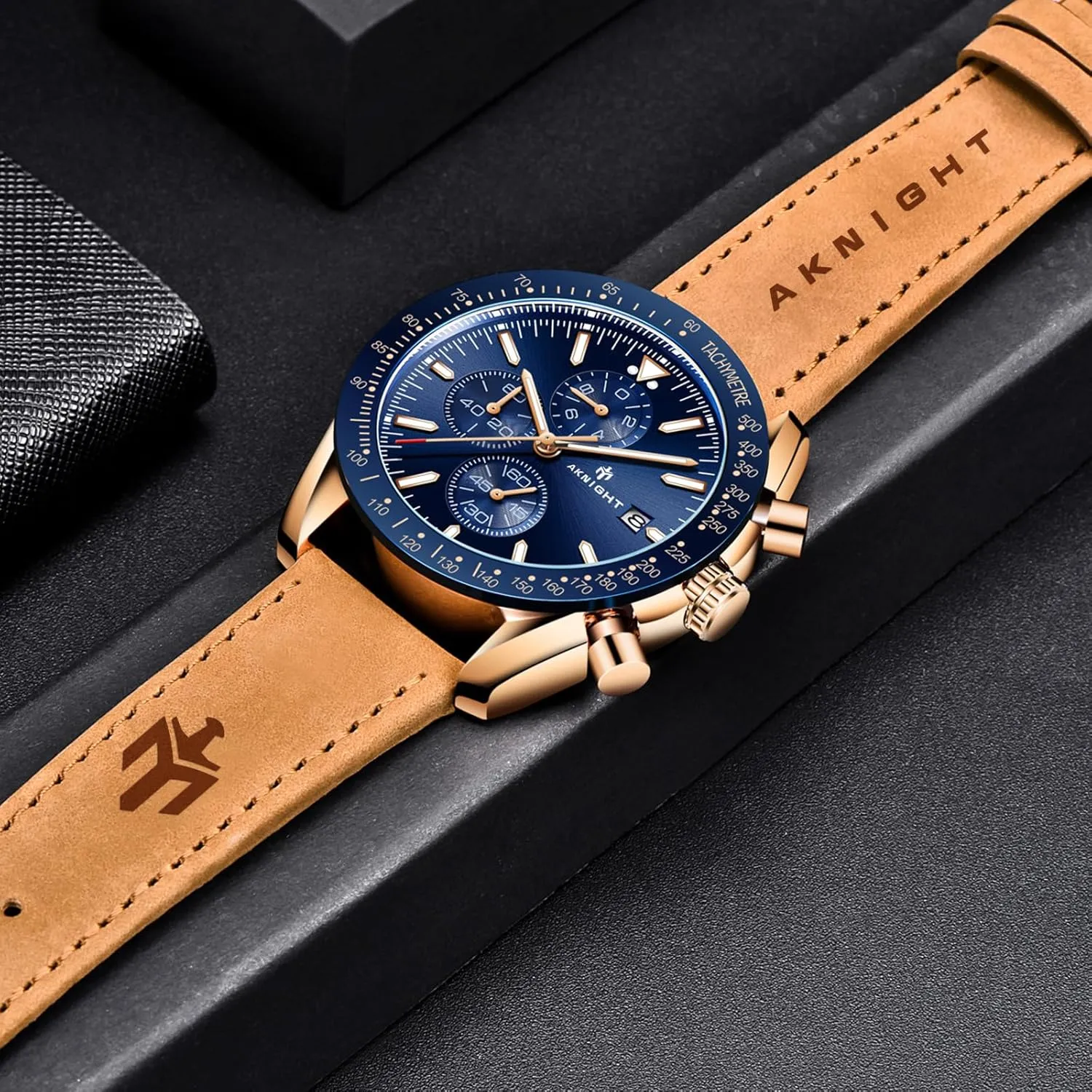 AKNIGHT Mens Watches, Analog Quartz Chronograph Big Face Watches for useable preservative dorsal manure Men, Business Men's Wrist Watches Leather Mens Dress Watch - Elegant Gift for Men BENYAR 