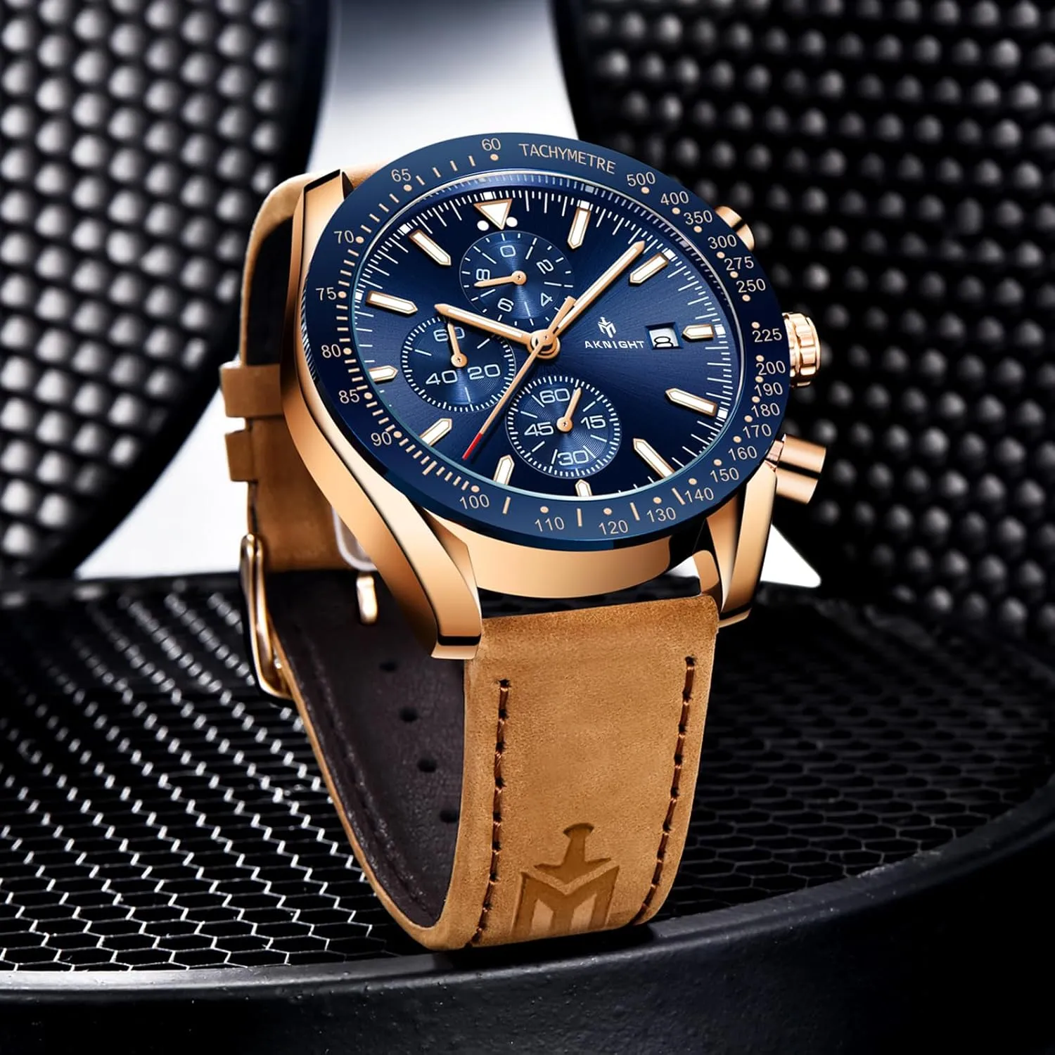 AKNIGHT Mens Watches, Analog Quartz Chronograph Big Face Watches for useable preservative dorsal manure Men, Business Men's Wrist Watches Leather Mens Dress Watch - Elegant Gift for Men BENYAR 