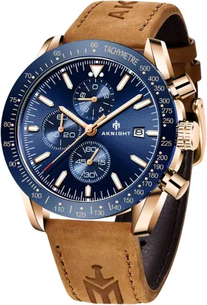 AKNIGHT Mens Watches, Analog Quartz Chronograph Big Face Watches for useable preservative dorsal manure Men, Business Men's Wrist Watches Leather Mens Dress Watch - Elegant Gift for Men BENYAR 