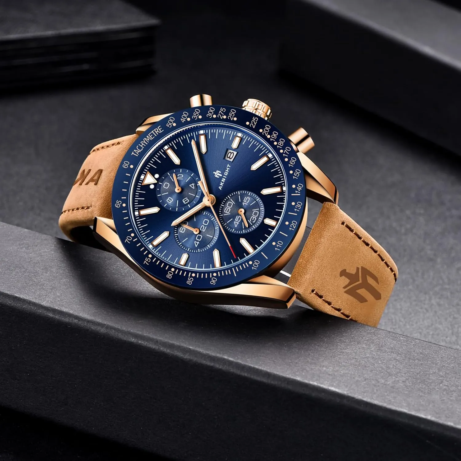 AKNIGHT Mens Watches, Analog Quartz Chronograph Big Face Watches for useable preservative dorsal manure Men, Business Men's Wrist Watches Leather Mens Dress Watch - Elegant Gift for Men BENYAR 