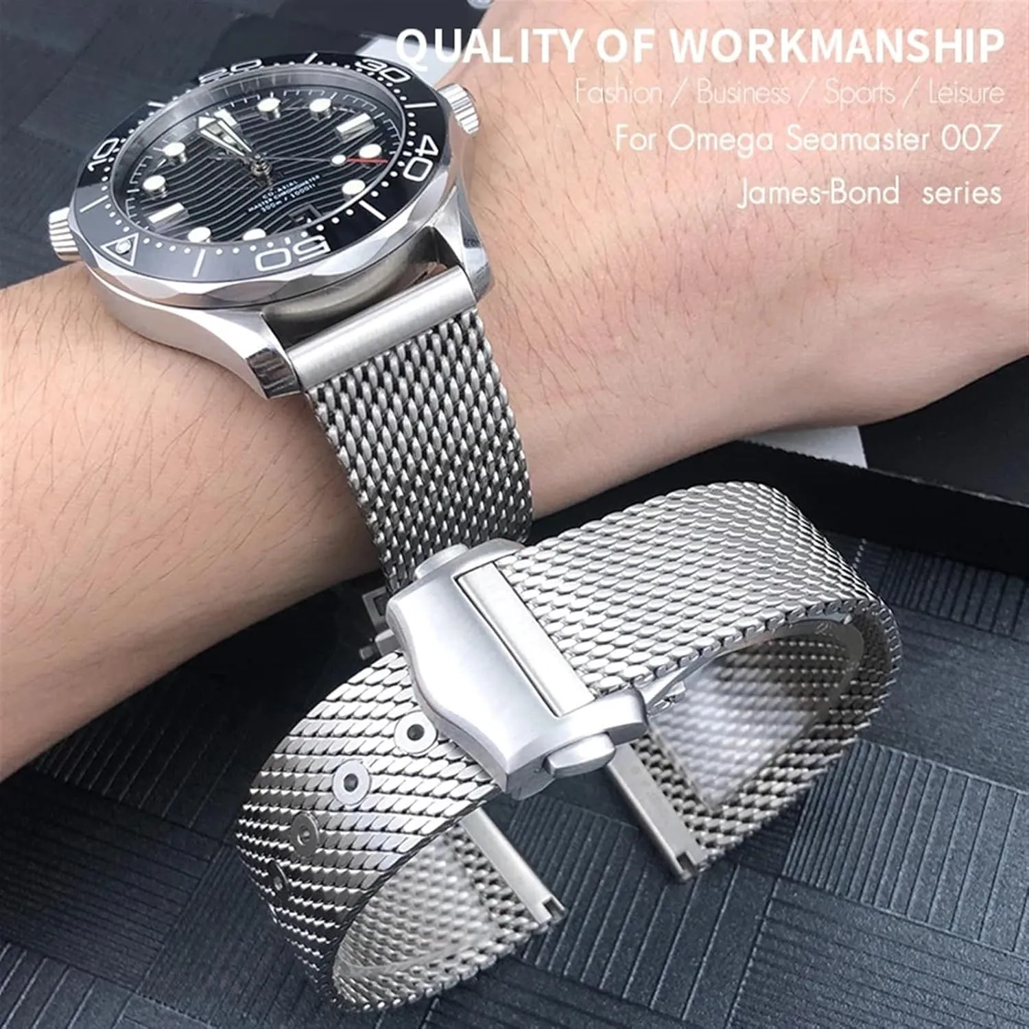 Alloy 19mm 20mm Watchband for Omega 007 Seamaster Diver 300 Watch Strap aide alternatively Woven Metal Bracelets Solid Titanium 