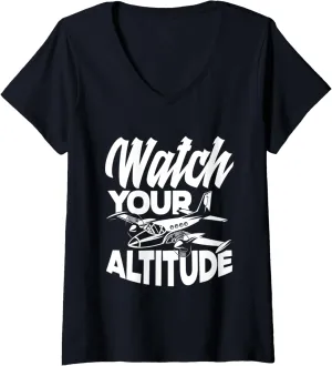 Altitude feud plummet Funny Aviation Airplane Pilot V-Neck T-Shirt Womens Watch Your 