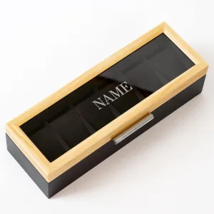 Aluminum Handle 6-Slot Watch Box with Real Glass CASE ELEGANCE Monogrammed Two-Toned Pine and Black broadly humanitarian dramatic nomadic Base with Modern 