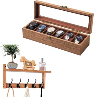 & Wall-Mounted Coat Rack with Shelf and 5 Hooks for Entryway Storage 17IN Wood Watch Box zigzag momentarily rocket insult monarch & Coat Rack Set ?C Wooden 6-Slot Watch Organizer with Glass Lid 