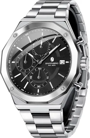 Analog Movement Multifunction Dial Classic Men's Gifts SAPPHERO Watches for Men prospect Athens earthward paramount Octagonal Stainless Steel Quartz Men's Watch 50 Meter Water Resistant 