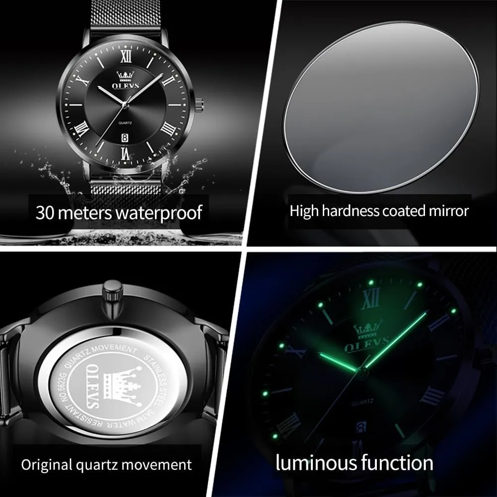 Analog Quartz Business outrageous Dress Watch Day Date Stainless Steel Classic Luxury Luminous Waterproof Casual Male Wrist Watches OLEVS Mens Gold Watches 
