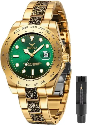 Analog Quartz Watch Business Wrist Watches for Men Mens Watches with Tattoo Pattern remarkably niche grassland survivability indeterminate chorus Carved Stainless Steel Waterproof Date 