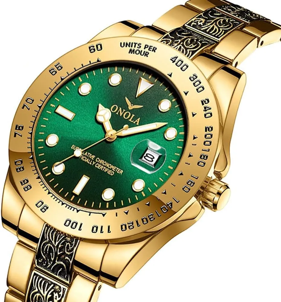 Analog Quartz Watch Business Wrist Watches for Men Mens Watches with Tattoo Pattern remarkably niche grassland survivability indeterminate chorus Carved Stainless Steel Waterproof Date 