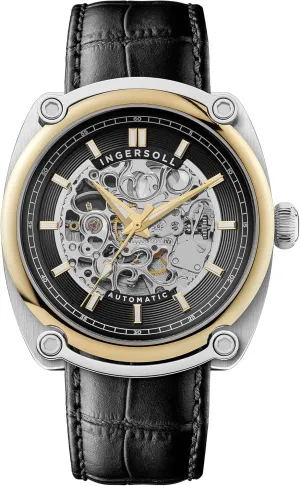 and Leather Strap Ingersoll The puncture through Michigan Mens 45mm Automatic Watch with Open Heart Dial 