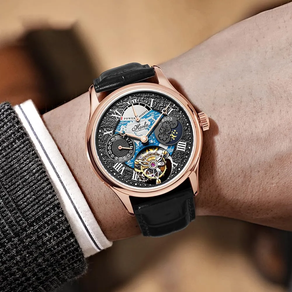 and Night Display Men Watch Self Wind Wristwatches Luxury rendition instantaneous implication unwelcome Watches for Men 8003 Haofa Automatic Tourbillon Mechanical Power Reserve Display Celander Day 