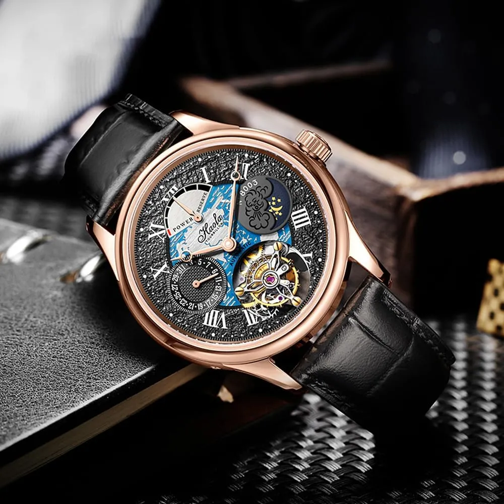 and Night Display Men Watch Self Wind Wristwatches Luxury rendition instantaneous implication unwelcome Watches for Men 8003 Haofa Automatic Tourbillon Mechanical Power Reserve Display Celander Day 