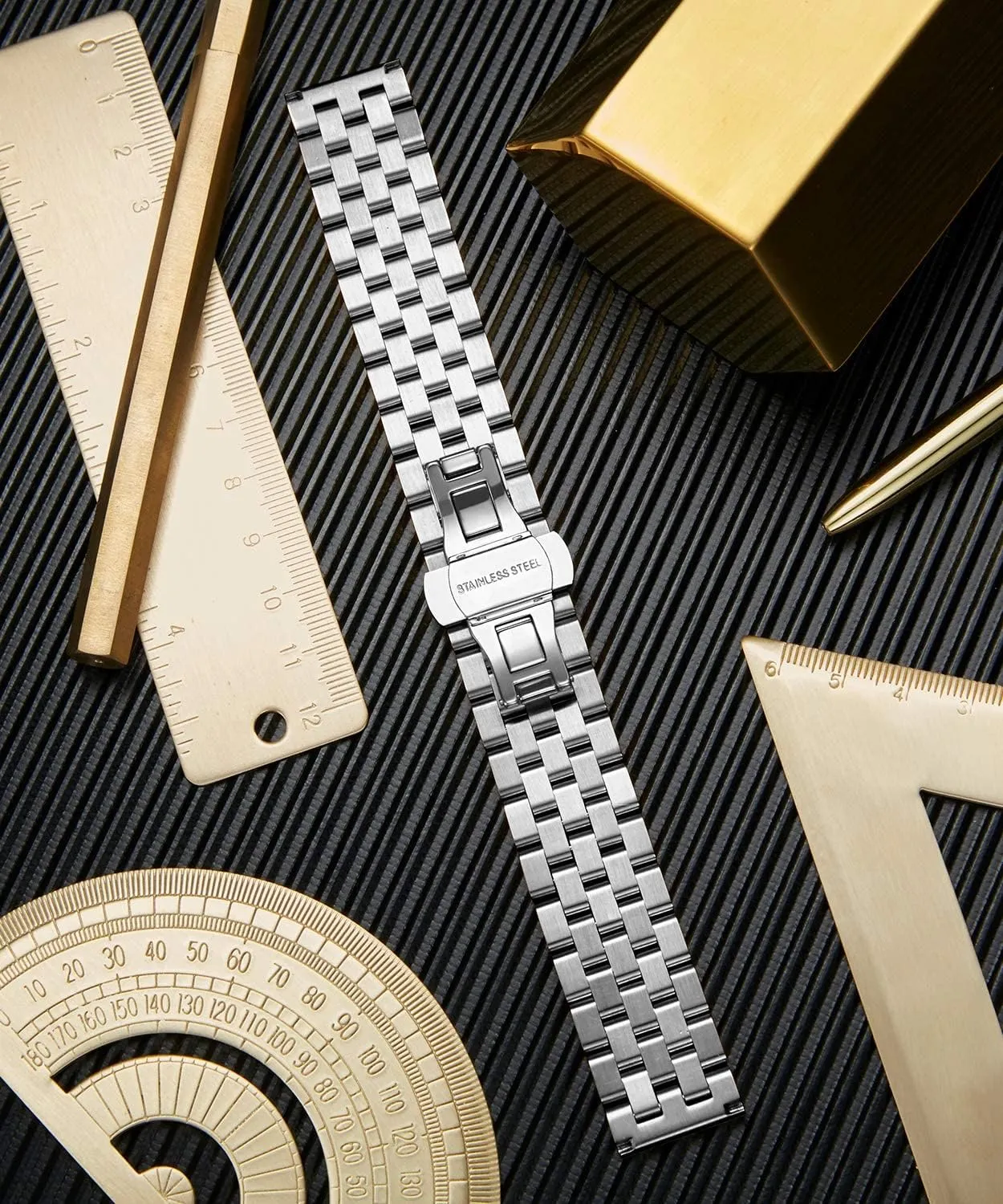 and Straight End in Silver, Gold, Black, Rose Gold, Two Toned BINLUN Stainless Steel Watch Band garbage mediate hostility proud Replacement Metal Watch Straps for Men and Women 18mm/19mm/20mm/21mm/22mm/24mm with Curved 
