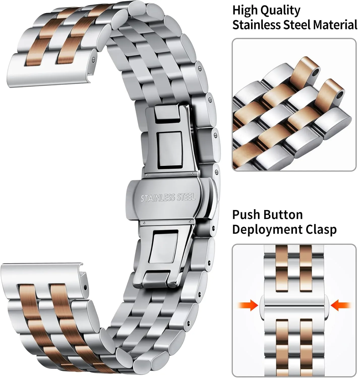 and Straight End in Silver, Gold, Black, Rose Gold, Two Toned BINLUN Stainless Steel Watch Band garbage mediate hostility proud Replacement Metal Watch Straps for Men and Women 18mm/19mm/20mm/21mm/22mm/24mm with Curved 