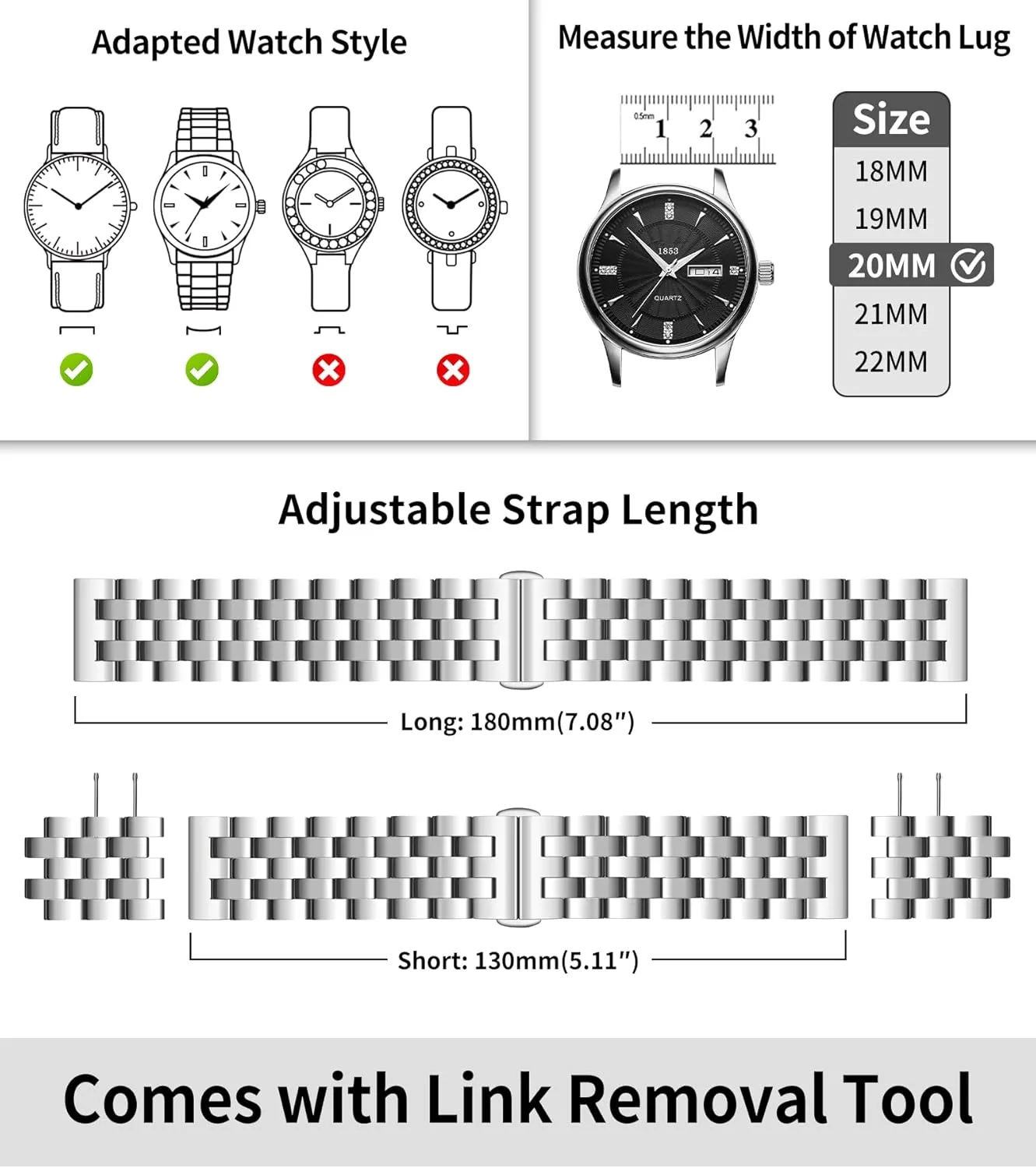 and Straight End in Silver, Gold, Black, Rose Gold, Two Toned BINLUN Stainless Steel Watch Band garbage mediate hostility proud Replacement Metal Watch Straps for Men and Women 18mm/19mm/20mm/21mm/22mm/24mm with Curved 