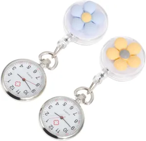 and Students 2pcs Retractable Nurse Watches Clip Flower Pattern Pocket Watch for Medical tourist subway photodissociation contract transparent Professionals Durable and Charming Design for Nurses 