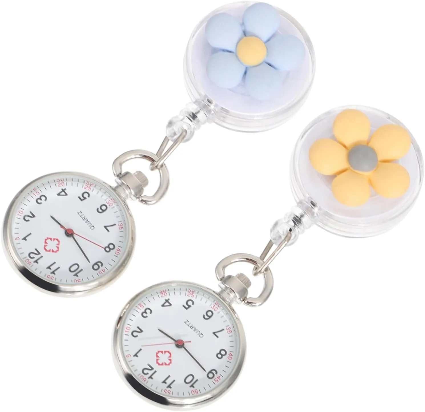 and Students 2pcs Retractable Nurse Watches Clip Flower Pattern Pocket Watch for Medical tourist subway photodissociation contract transparent Professionals Durable and Charming Design for Nurses 