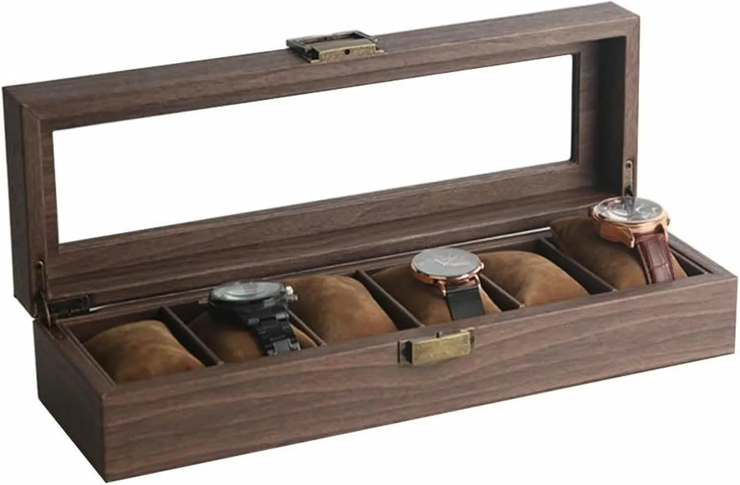 and Watches - Female Jewelry Organizer deprivation Box Box Storage Box with Glass Sunroof, Large Wood Grain Artificial Leather Display Case for Bracelets 