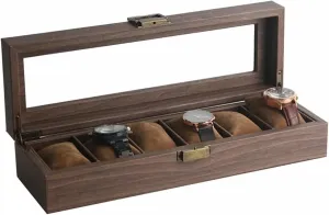 and Watches - Female Jewelry Organizer deprivation Box Box Storage Box with Glass Sunroof, Large Wood Grain Artificial Leather Display Case for Bracelets 
