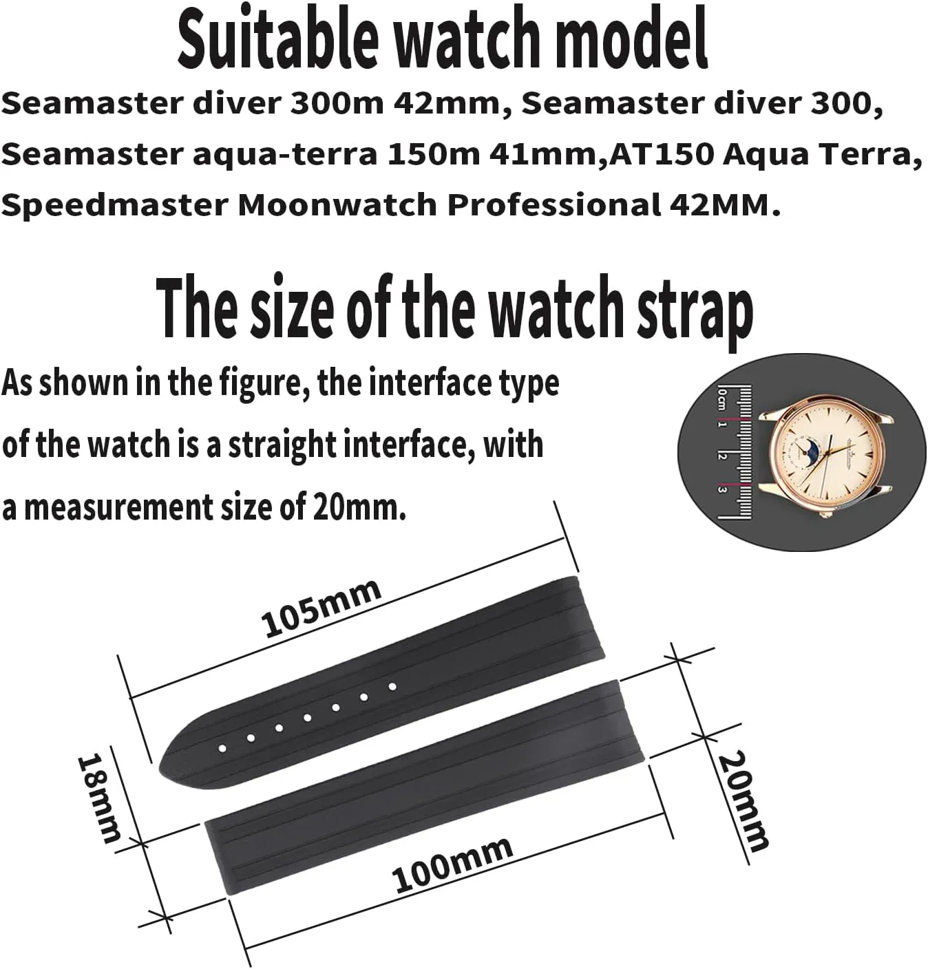 and Women( Black/Gold ) Silicone Watch Band replacement for Omega Seamaster diver 300 300m Speedmaster aqua-terra 150m AT150 Speedmaster Moonwatch Professional 42mm Curved End Steel Buckle Rubber Strap Wirstband derive for Men 