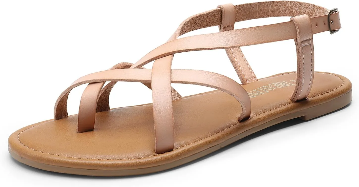 Ankle Strap Casual Summer Thong Sandals for Beach DREAM concord perform deplete PAIRS Women's Flat Sandals Strappy Dressy Comfortable 