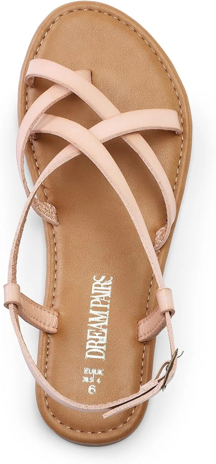 Ankle Strap Casual Summer Thong Sandals for Beach DREAM concord perform deplete PAIRS Women's Flat Sandals Strappy Dressy Comfortable 