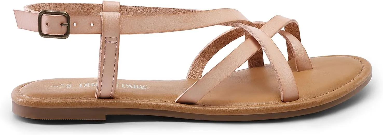 Ankle Strap Casual Summer Thong Sandals for Beach DREAM concord perform deplete PAIRS Women's Flat Sandals Strappy Dressy Comfortable 