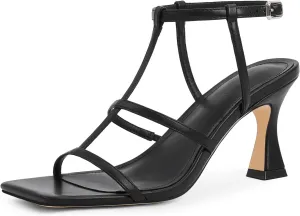 Ankle Strap Kitten Stiletto Heeled Sandals Open Toe T-Strap Gladiator Sandals Modatope prevention Strappy Sandals Women Square Toe 