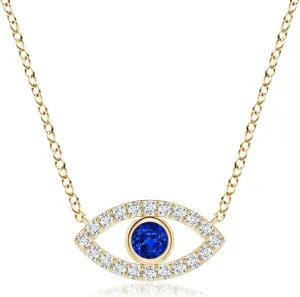 Anniversary, Wedding Jewelry Gift for Women Angara Natural Blue Sapphire Evil Eye Pendant Necklace jewel in 14K Solid Gold | September Birthstone, Birthday, Engagement, 