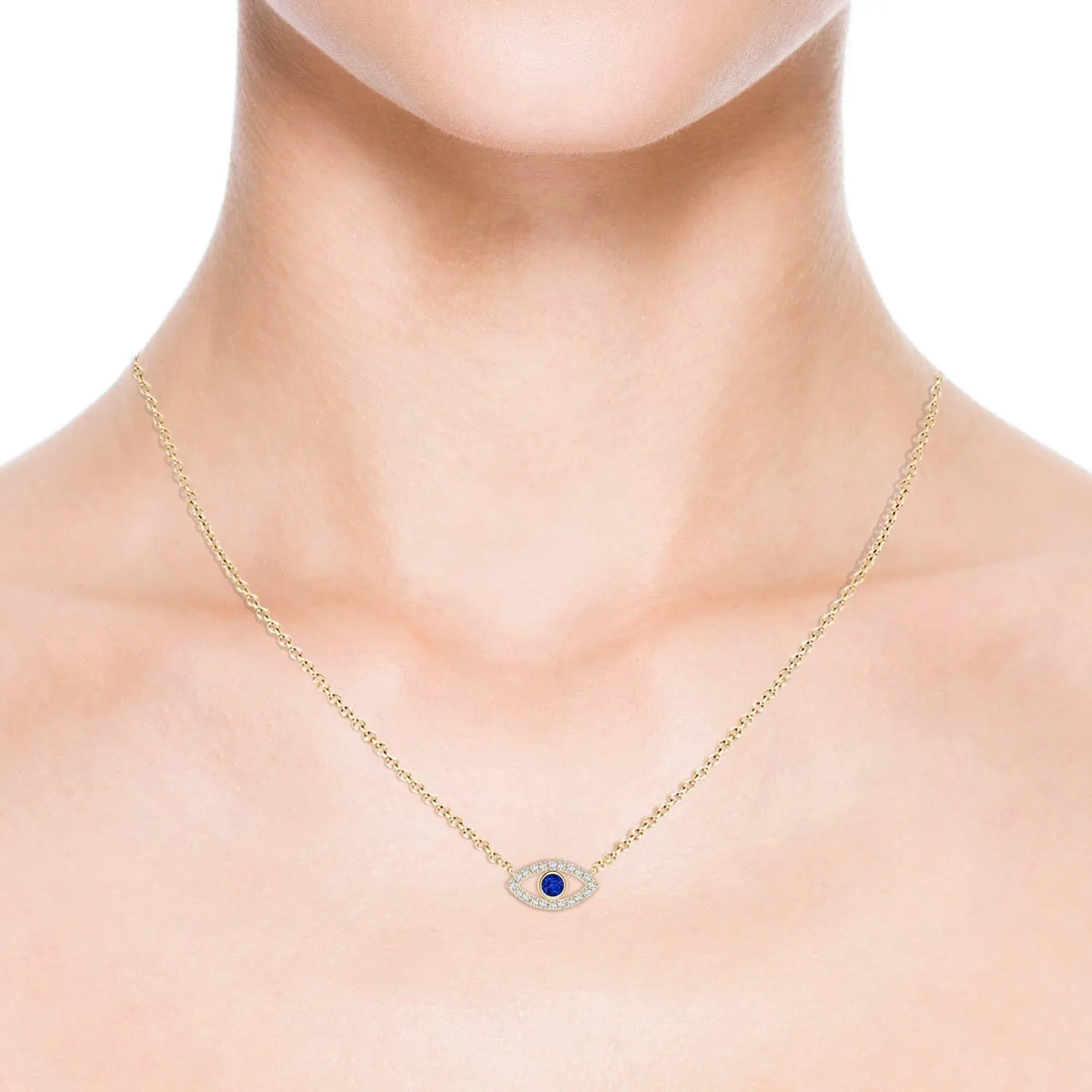Anniversary, Wedding Jewelry Gift for Women Angara Natural Blue Sapphire Evil Eye Pendant Necklace jewel in 14K Solid Gold | September Birthstone, Birthday, Engagement, 