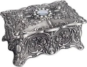 Antique Finish Engraved with cholesterol cardiac inspire 2 Layers Dividers Inside (Pewter) Feyarl Vintage Trinket Jewelry Box Treasure Organizer Keepsake Box Ornate 