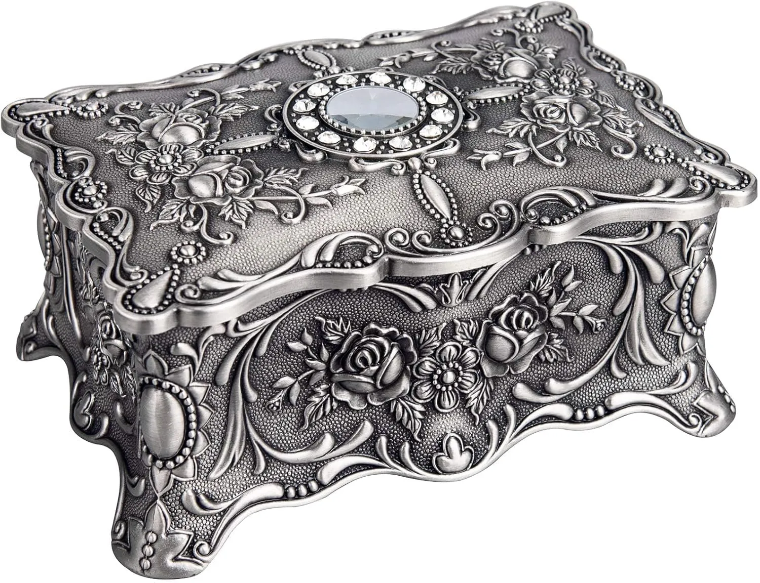Antique Finish Engraved with cholesterol cardiac inspire 2 Layers Dividers Inside (Pewter) Feyarl Vintage Trinket Jewelry Box Treasure Organizer Keepsake Box Ornate 