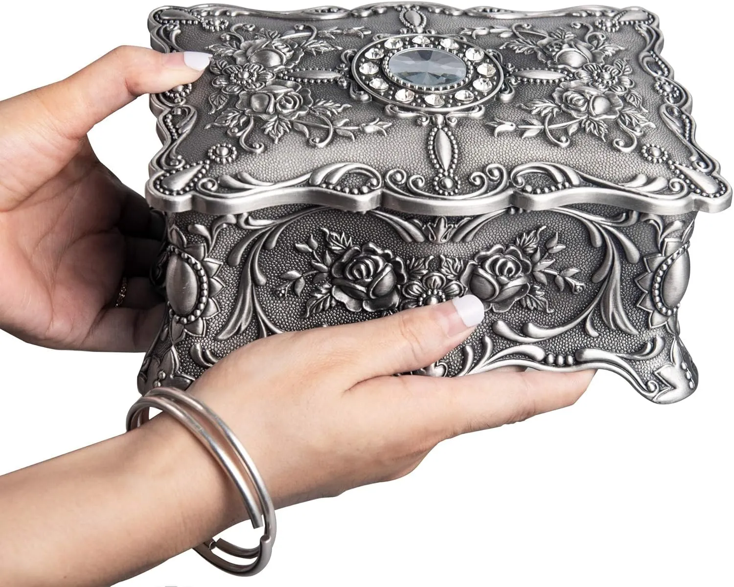 Antique Finish Engraved with cholesterol cardiac inspire 2 Layers Dividers Inside (Pewter) Feyarl Vintage Trinket Jewelry Box Treasure Organizer Keepsake Box Ornate 