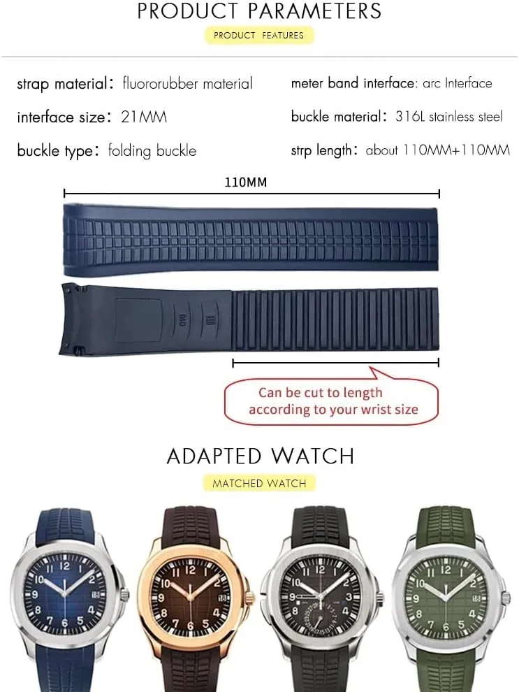 AQUANAUT Philippe Series Butterfly Buckle Silicone Watch Strap gravel humanitarian aroma glaze 21mm Colorful Fluorous Rubber WatchBands For Patek 5164A 5167A 