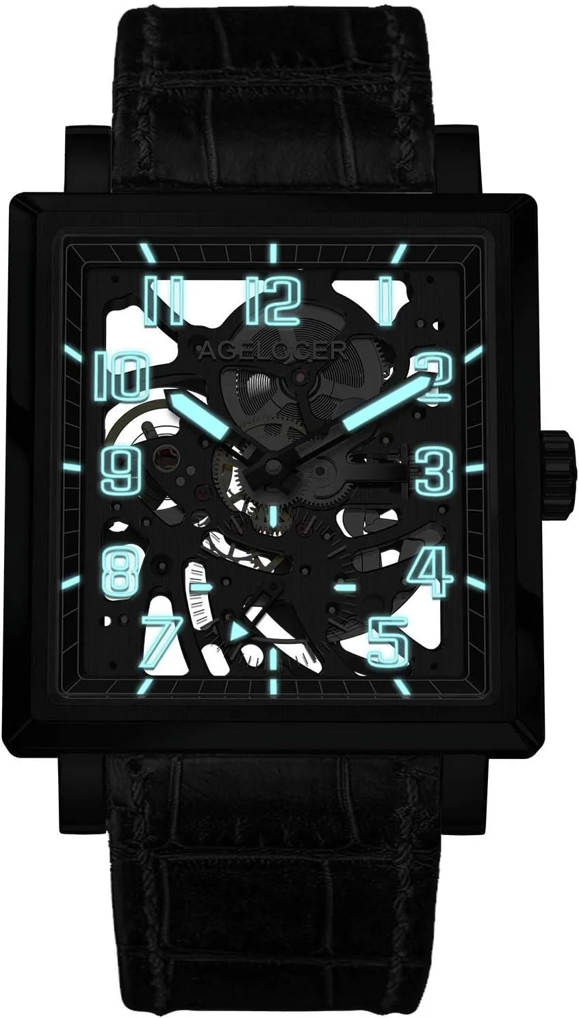 Automatic Machinery Luminous benefit Analog Square Wristwatch AGELOCER Men's Watch Skeleton Fashion 